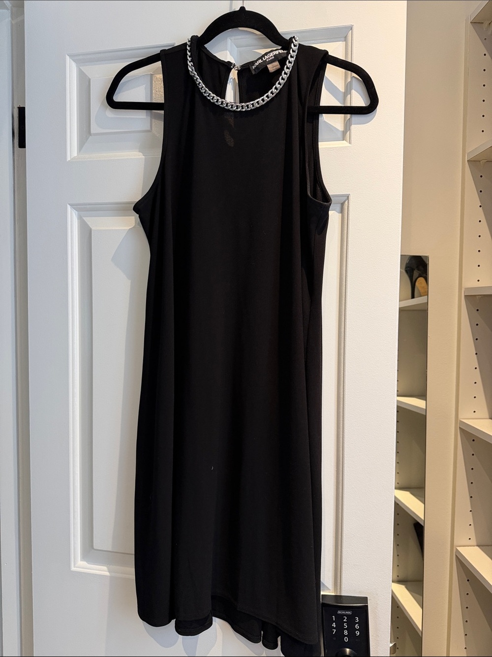 Karl Lagerfeld Black Midi Dress with Silver Chain Detail